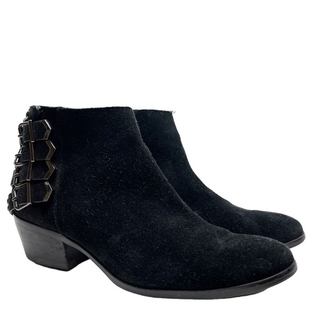 SAM EDELMAN PENROSE Black Ankle Booties Boots Buckles Gothic Leather Suede 6.5